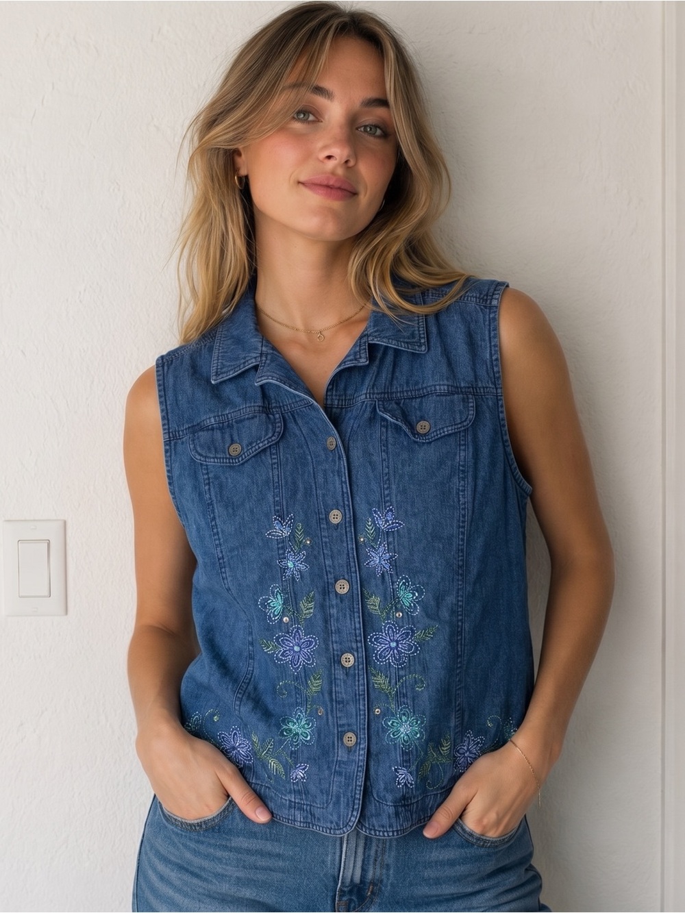 VINTAGE ALFRED DUNNER Floral Embroidered Granny Shirt